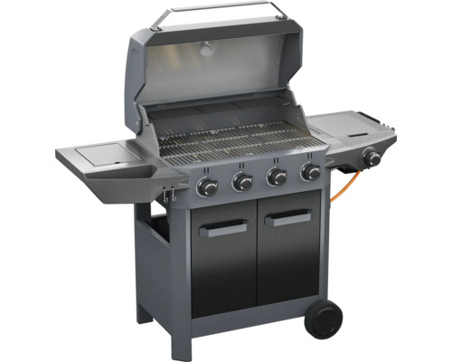 Gasgrill mit vier Brennern, Ablageflächen und Unterschrank