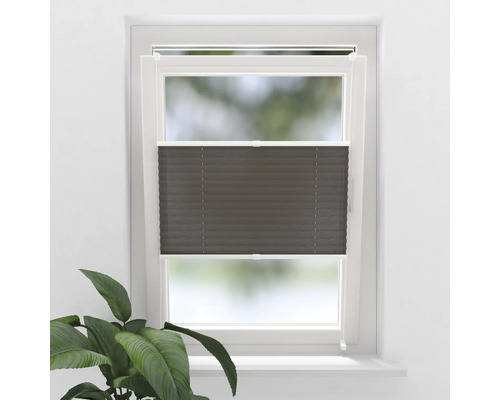 SOLUNA Faltenplissee mit Seitenverspannung ohne Bohren grau 55x130 cm Graues Plissee am Fenster zur Lichtregulierung