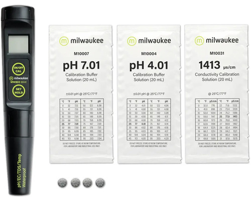 Milwaukee pH Tester, pH Pufferlösung 7.01, pH Pufferlösung 4.01 und Leitfähigkeitskalibrierlösung