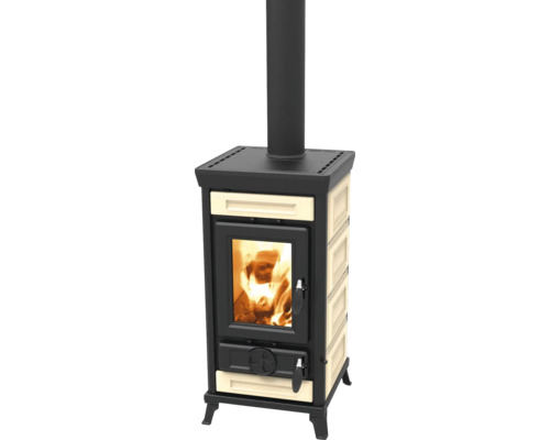 Kaminofen Thermorossi Sofia Evo Gusseisen Keramik beige 7,4 kW mit Wärmefach