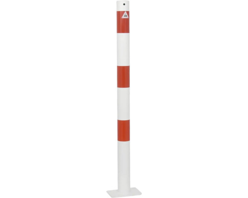 Absperrpfosten Stahlrohr Ø 60 mm x 2,5 mm ortsfest für Dübelbefestigung mit 2 Ösen weiß-rot H = 900 mm Weißer Leitpfosten mit Warnmarkierung