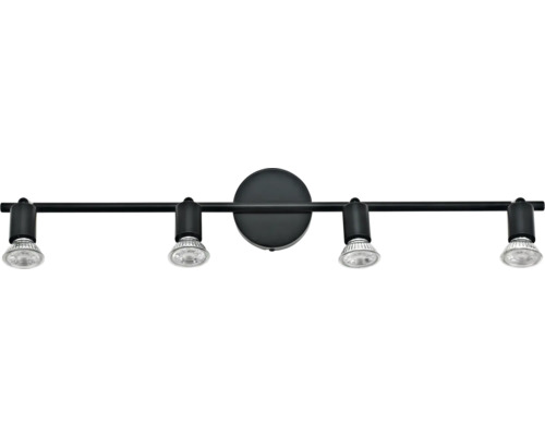 Schwarze Spotleuchte mit vier Strahlern für die Deckenmontage