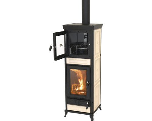 Kaminofen Thermorossi Anna Evo beige Gusseisen Keramik beige 13,8 kW mit Wärmefach