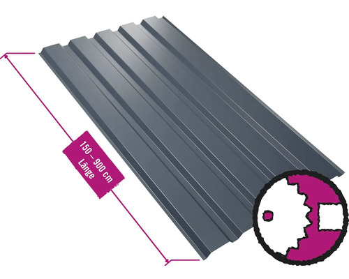 PRECIT Trapezplatte für Wand W35LA Anthrazitgrau RAL 7016 Fix-Breite 1070 mm x Stärke 0,63 mm (Meterware ab 150 bis max. 900 cm)