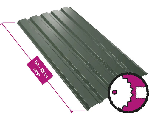 PRECIT Trapezplatte für Wand W35LA Nadelgrün RAL 6020 Fix-Breite 1070 mm x Stärke 0,75 mm (Meterware ab 150 bis max. 900 cm)