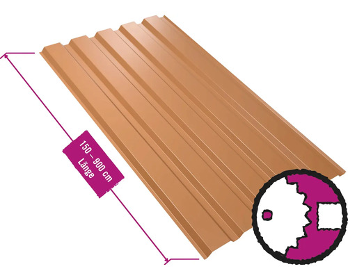 PRECIT Trapezplatte für Wand W35LA Kupferbraun RAL 8004 Fix-Breite 1070 mm x Stärke 0,75 mm (Meterware ab 150 bis max. 900 cm)