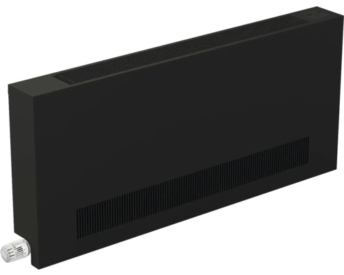 Licon Heat Wandkonvektor KORAWALL Energy WVE mit Ventilator fester Stromanschluss H 450 x L 750 x T 110 mm schwarz matt links Flachheizkörper mit Thermostat zur Raumheizung