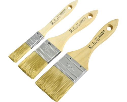 Set aus drei Holzstiel-Flachpinseln mit unterschiedlichen Breiten
