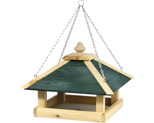 Vogelhaus dobar Vogelfutterhaus zum Aufhängen mit Kette, Kiefernholz, ca. 39 x 39 x 30 cm Hängendes Vogelhaus aus Holz mit Kette