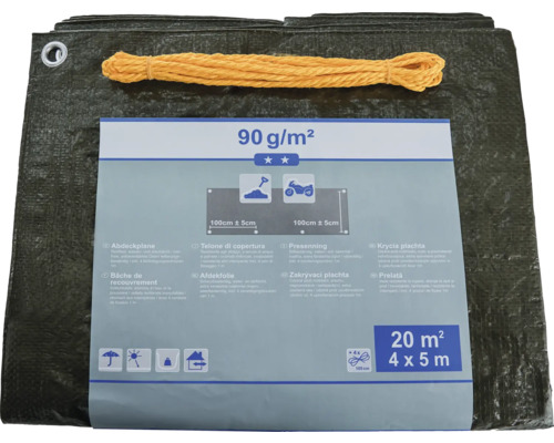 Abdeckplane aus Kunststoffgewebe, 4 mal 5 Meter mit Kordel