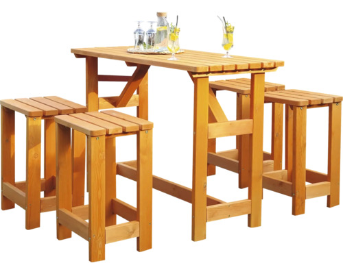 Barset Promadino 4 -Sitzer Tisch, 4 Hocker Holz, honigfarben