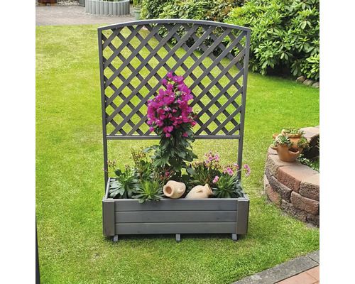 Blumenkasten mit Rankgitter im Garten