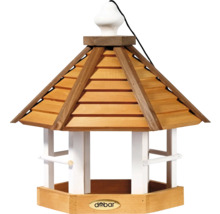 Vogelhaus aus Holz mit Dach und Futterstelle