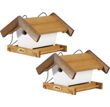 Zwei Vogelfutterhäuser aus Holz