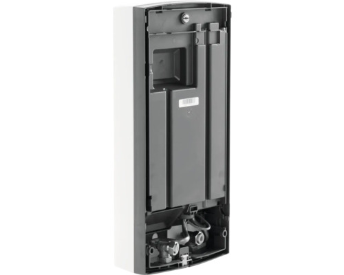 Rückansicht eines elektronischen Durchlauferhitzers zur Wandmontage mit Anschlüssen