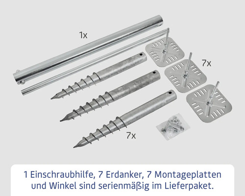 Erdanker Set mit Einschraubhilfe, Erdankern und Montageplatten