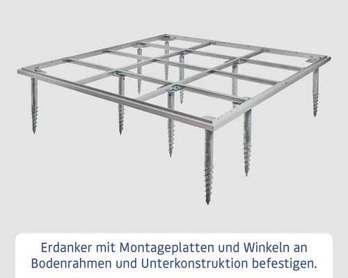 Metall-Fundamentrahmen mit Schraubfundamenten zur Befestigung an Bodenrahmen und Unterkonstruktion