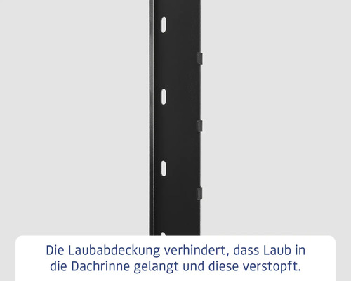 Detailaufnahme eines schwarzen Dachrinnenlaubschutzgitters zur Vermeidung von Verstopfungen