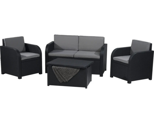 Gartenmöbelset bestehend aus Sofa, Sessel und Tisch mit Stauraum