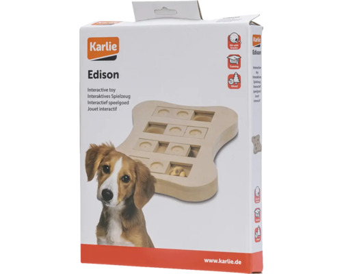 Hundespielzeug Karlie Holz Brain Train Edison 25 x 20 x 2,5 cm Intelligenzspielzeug, Snackspielzeug, Beschäftigung, Interaktiv Spielzeug Karlie Edison interaktives Spielzeug für Hunde in Originalverpackung