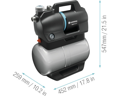 Gardena Hauswasserwerk mit Maßangaben