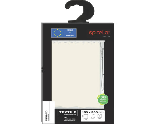 Spirella Primo Duschvorhang, 180x200 cm, aus 50 Prozent recyceltem Polyester, wasserabweisend, Made in Europe