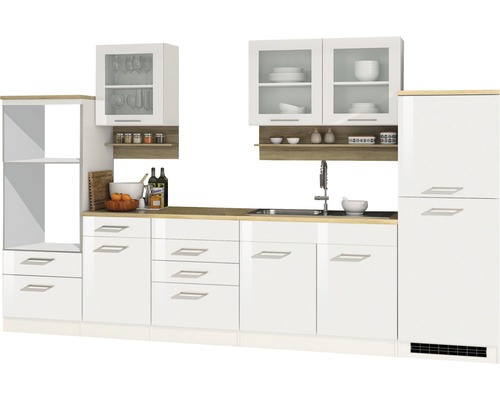 Held Möbel Küchenzeile Mailand 330 cm Frontfarbe weiß hochglanz Korpusfarbe weiß zerlegt