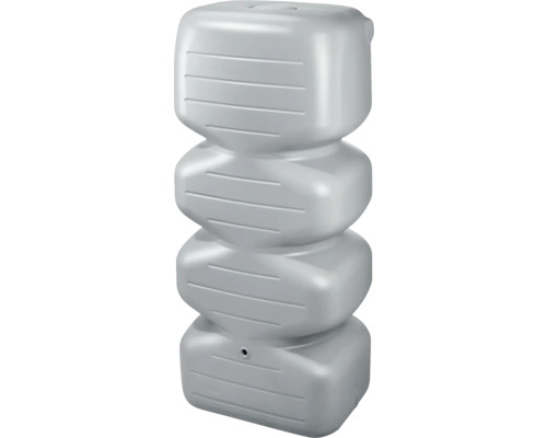 Grauer Regenwassertank mit gerippter Oberfläche