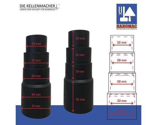 Stufenadapter mit verschiedenen Durchmessern zur Werkzeugabsaugung