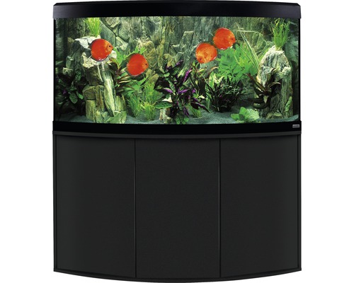 Eingerichtetes Aquarium mit Unterschrank, Fischen und Pflanzen