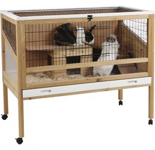 Freilaufgehege aus Holz mit Rollen und Hasen