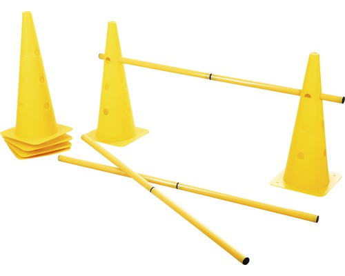 Agility Pylonen-Hürden Set inkl. 6 Pylonen und 3 Kunststoffstangen Hütchen mit Stangen für Sport und Spiel