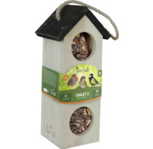Vogelhaus mit Seilaufhängung und Vogelfutter