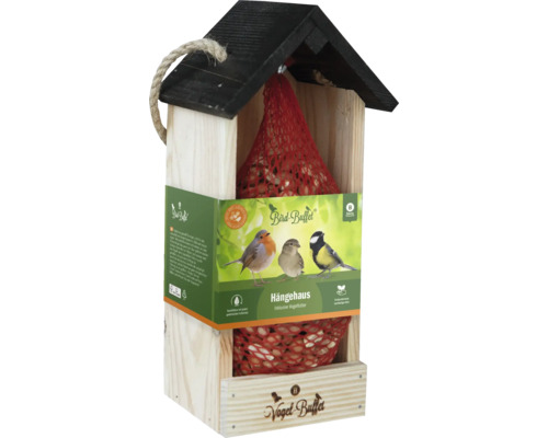Vogelfutterhaus Bird-Buffet, hangout Futterhaus Mix FSC Holz mit Futtermischung Hängendes Vogelhaus aus Holz mit Vogelfutter
