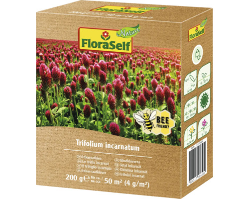 Inkarnatklee FloraSelf 200 g ca. 50 m² Blumensamen Packung FloraSelf Inkarnatklee Saatgut