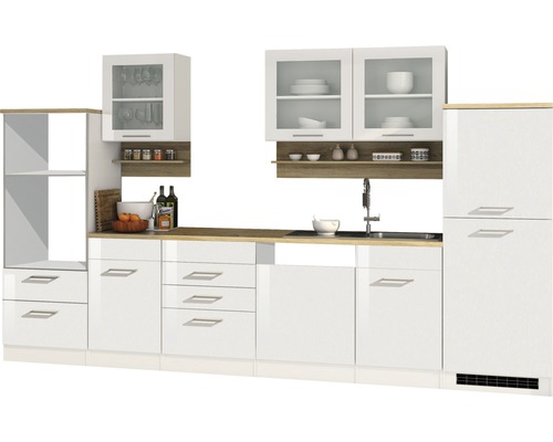 Held Möbel Küchenzeile Mailand 340 cm Frontfarbe weiß hochglanz Korpusfarbe weiß zerlegt