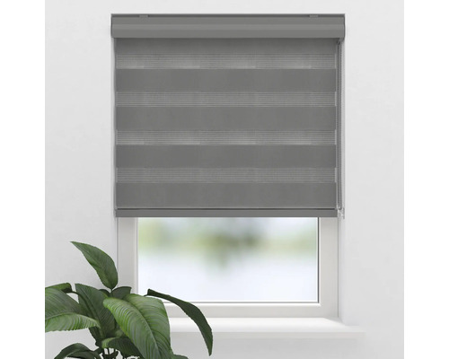 Graues Doppelrollo am Fenster