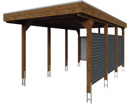 Holzcarport mit Stahlblech Seitenwand