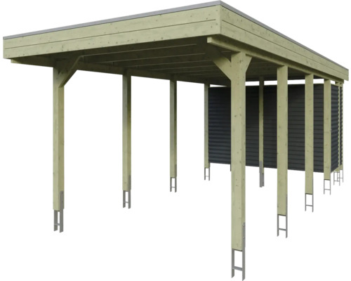Holzcarport mit Flachdach und Stützpfosten