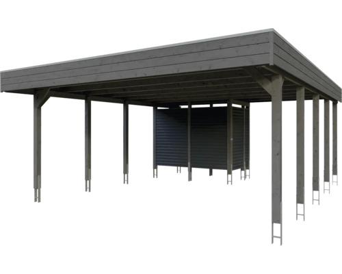 Überdachter Unterstand aus Holz mit integriertem Abstellraum