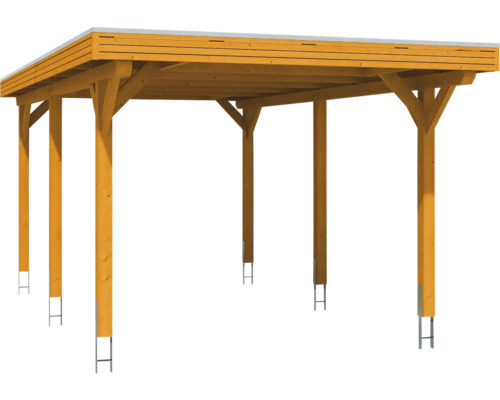 Holzcarport mit Flachdach und Metallpfostenankern