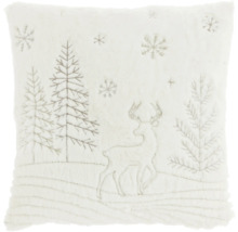 Quadratisches Kissen mit Hirsch-, Tannenbaum- und Schneeflockenmuster