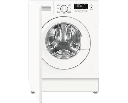 Geöffnete, freistehende, weisse Waschmaschine mit digitalem Display