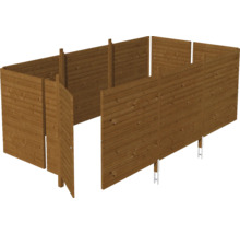 Holzgartenhaus im Rohbau mit Bretterwänden