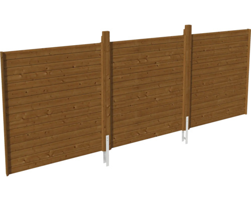Rückwand Profilschalung SKAN HOLZ Friesland Spreewald Wallgau 550 x 200 cm nussbaum Holzzaun mit Holzpfosten und Bodenbefestigung