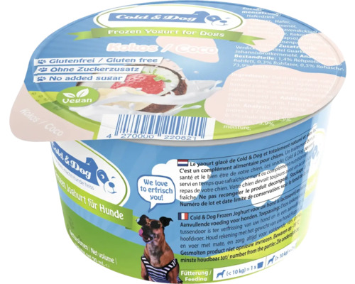 Hundesnack Cold&Dog Frozen Joghurt mit Kokosnuss - Erdbeer 90 ml Hundeeis, Laktosefrei, Glutenfrei, vegan