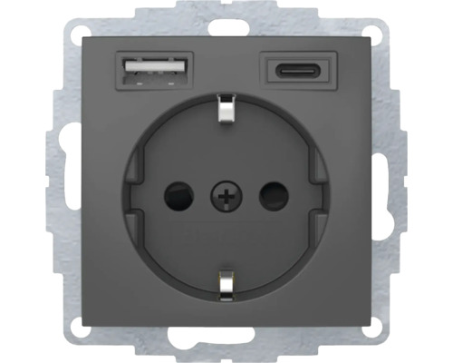 Berker 48041606 USB-Steckdose Typ A+C mit erh. Berührungsschutz S.1 anthrazit/matt Steckdose mit USB A und USB C Anschluss