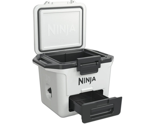 Ninja Kühlbox mit Schublade und geöffnetem Deckel.