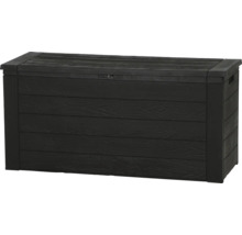 Schwarze Gartenbox mit Holzstruktur zur Aufbewahrung
