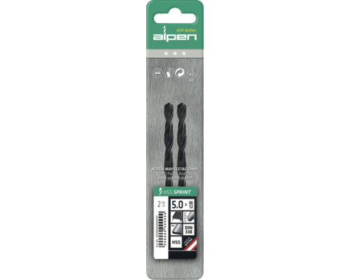 Alpen HSS Sprint Bohrer Set, 2 Stück, 5 Millimeter